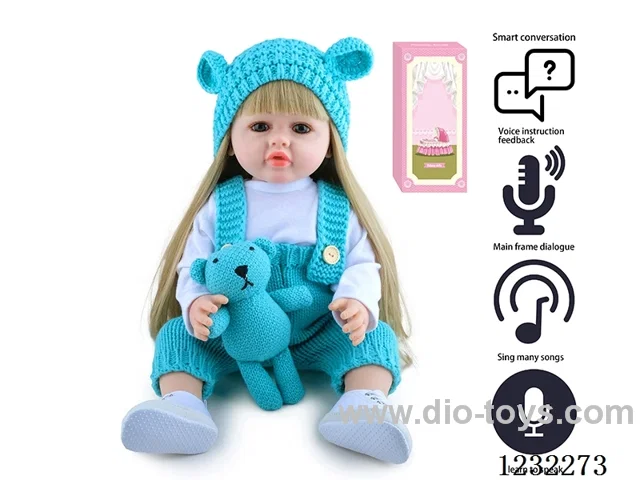 55CM Reborn High Simulation Baby Doll (Wig) Full Body Soft Rubber/Baby Bottle/Magnetic Pacifier/Diaper/Birth Card/Language Dialogue/Repeat