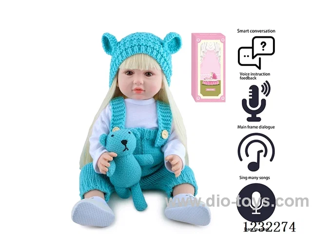 55CM Reborn High Simulation Baby Doll (Wig) Full Body Soft Rubber/Baby Bottle/Magnetic Pacifier/Diaper/Birth Card/Language Dialogue/Repeat