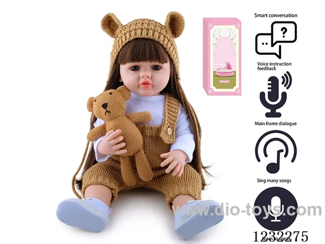 55CM Reborn High Simulation Baby Doll (Wig) Full Body Soft Rubber/Baby Bottle/Magnetic Pacifier/Diaper/Birth Card/Language Dialogue/Repeat