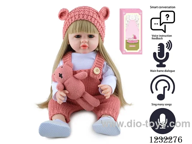 55CM Reborn High Simulation Baby Doll (Wig) Full Body Soft Rubber/Baby Bottle/Magnetic Pacifier/Diaper/Birth Card/Language Dialogue/Repeat