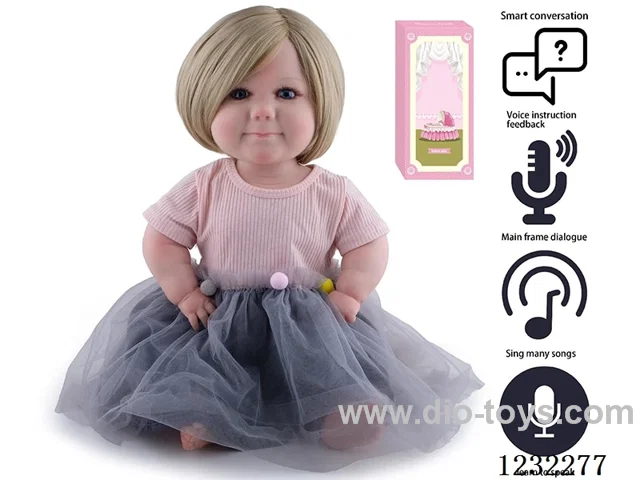 60CM Reborn High Simulation Baby Doll (Wig) Full Body Soft Rubber/Baby Bottle/Magnetic Pacifier/Diaper/Birth Card/Language Dialogue/Repeat