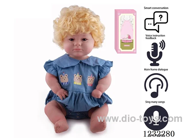 60CM Reborn High Simulation Baby Doll (Machine-planted Hair) Full Body Soft Rubber/Baby Bottle/Magnetic Pacifier/Diapers/Birth Card/Language Dialogue/Repeat
