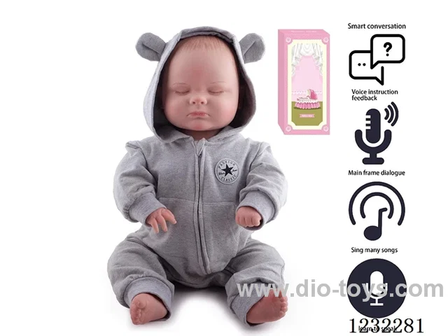 60CM Reborn High Simulation Baby Doll (Hand-painted Hair) Full Body Soft Rubber/Baby Bottle/Magnetic Pacifier/Diapers/Birth Card/Language Dialogue/Repeat