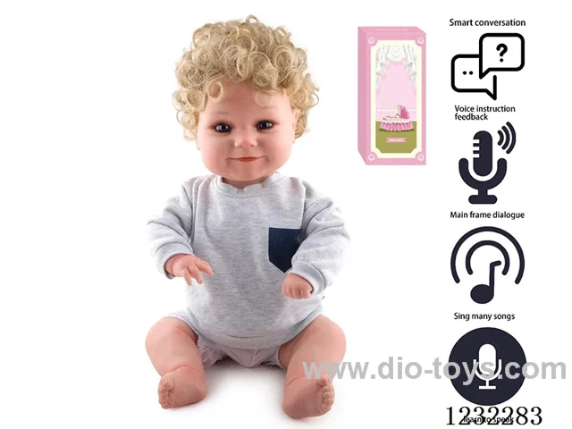 60CM Reborn High Simulation Baby Doll (Wig) Full Body Soft Rubber/Baby Bottle/Magnetic Pacifier/Diapers/Birth Card/Language Dialogue/Repeat
