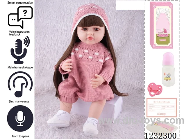 55CM Reborn High Simulation Baby Doll (Wig) Full Body Soft Rubber/Baby Bottle/Magnetic Pacifier/Diaper/Birth Card/Language Dialogue/Repeat