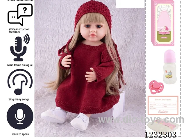 55CM Reborn High Simulation Baby Doll (Wig) Full Body Soft Rubber/Baby Bottle/Magnetic Pacifier/Diaper/Birth Card/Language Dialogue/Repeat