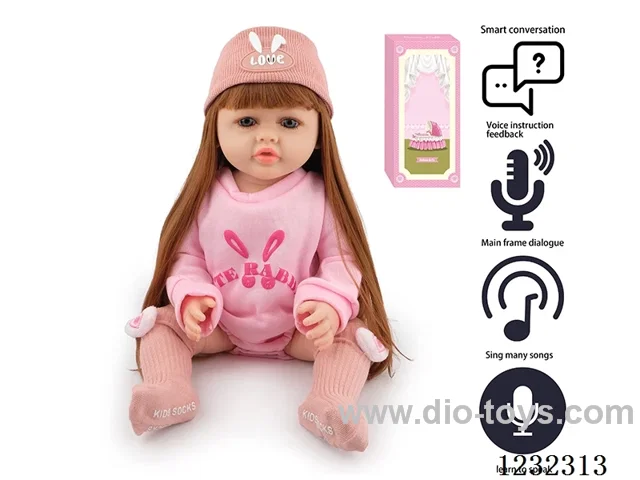 55CM Reborn High Simulation Baby Doll (Wig) Full Body Soft Rubber/Baby Bottle/Magnetic Pacifier/Diaper/Birth Card/Language Dialogue/Repeat