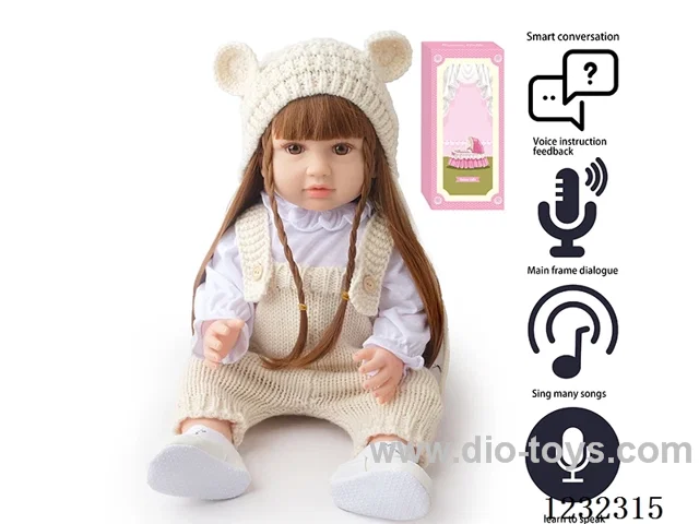 55CM Reborn High Simulation Baby Doll (Wig) Full Body Soft Rubber/Baby Bottle/Magnetic Pacifier/Diaper/Birth Card/Language Dialogue/Repeat