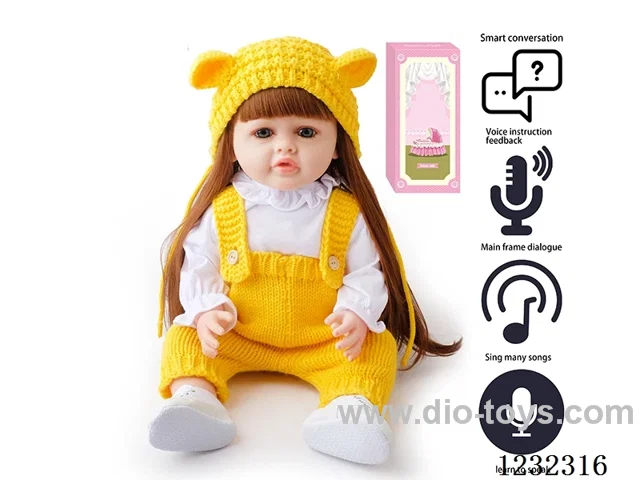 55CM Reborn High Simulation Baby Doll (Wig) Full Body Soft Rubber/Baby Bottle/Magnetic Pacifier/Diaper/Birth Card/Language Dialogue/Repeat