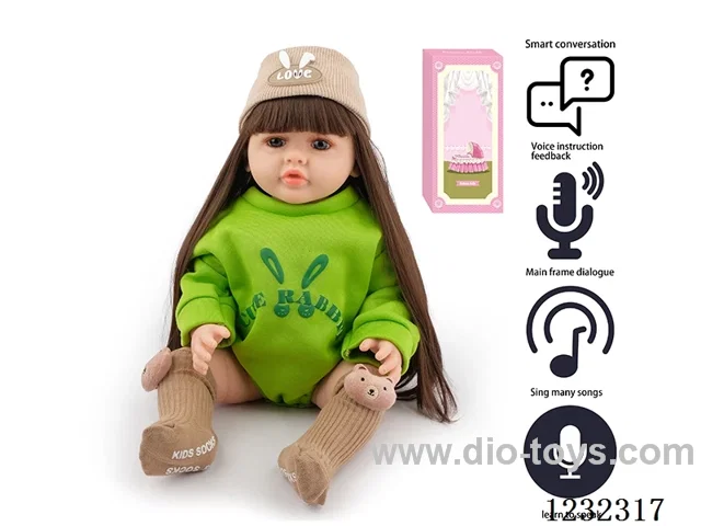 55CM Reborn High Simulation Baby Doll (Wig) Full Body Soft Rubber/Baby Bottle/Magnetic Pacifier/Diaper/Birth Card/Language Dialogue/Repeat