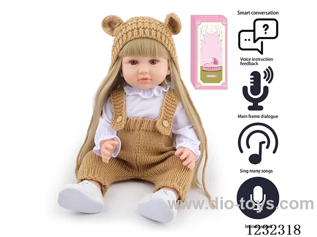 55CM Reborn High Simulation Baby Doll (Wig) Full Body Soft Rubber/Baby Bottle/Magnetic Pacifier/Diaper/Birth Card/Language Dialogue/Repeat