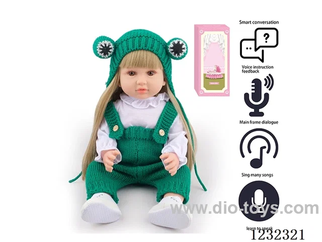 55CM Reborn High Simulation Baby Doll (Wig) Full Body Soft Rubber/Baby Bottle/Magnetic Pacifier/Diaper/Birth Card/Language Dialogue/Repeat