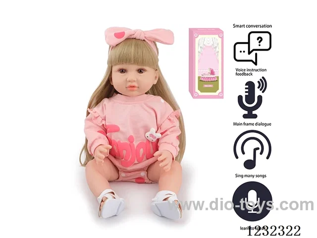 55CM Reborn High Simulation Baby Doll (Wig) Full Body Soft Rubber/Baby Bottle/Magnetic Pacifier/Diaper/Birth Card/Language Dialogue/Repeat