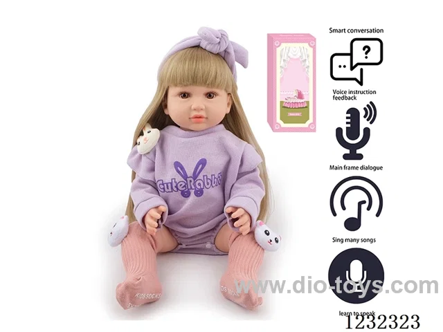 55CM Reborn High Simulation Baby Doll (Wig) Full Body Soft Rubber/Baby Bottle/Magnetic Pacifier/Diaper/Birth Card/Language Dialogue/Repeat
