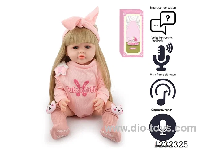 55CM Reborn High Simulation Baby Doll (Wig) Full Body Soft Rubber/Baby Bottle/Magnetic Pacifier/Diaper/Birth Card/Language Dialogue/Repeat