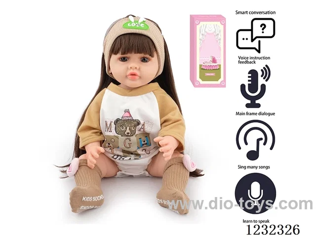 55CM Reborn High Simulation Baby Doll (Wig) Full Body Soft Rubber/Baby Bottle/Magnetic Pacifier/Diaper/Birth Card/Language Dialogue/Repeat