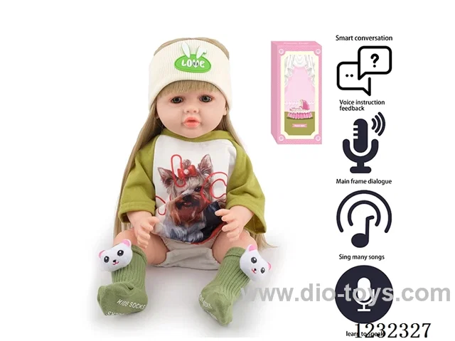 55CM Reborn High Simulation Baby Doll (Wig) Full Body Soft Rubber/Baby Bottle/Magnetic Pacifier/Diaper/Birth Card/Language Dialogue/Repeat