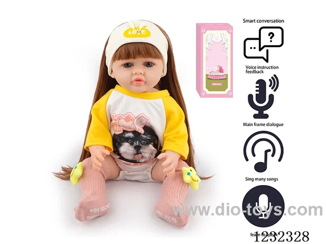 55CM Reborn High Simulation Baby Doll (Wig) Full Body Soft Rubber/Baby Bottle/Magnetic Pacifier/Diaper/Birth Card/Language Dialogue/Repeat