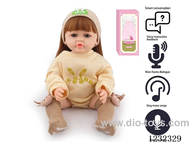 55CM Reborn High Simulation Baby Doll (Wig) Full Body Soft Rubber/Baby Bottle/Magnetic Pacifier/Diaper/Birth Card/Language Dialogue/Repeat