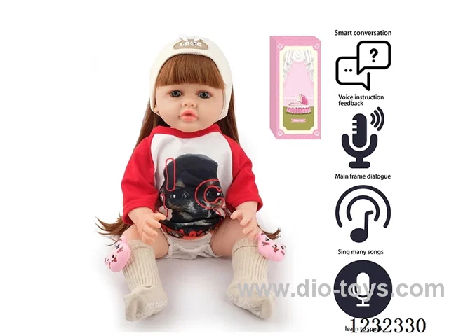 55CM Reborn High Simulation Baby Doll (Wig) Full Body Soft Rubber/Baby Bottle/Magnetic Pacifier/Diaper/Birth Card/Language Dialogue/Repeat