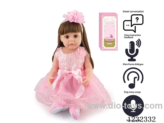 55CM Reborn High Simulation Baby Doll (Wig) Full Body Soft Rubber/Baby Bottle/Magnetic Pacifier/Diaper/Birth Card/Language Dialogue/Repeat