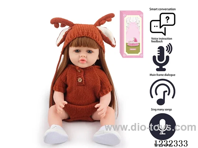 55CM Reborn High Simulation Baby Doll (Wig) Full Body Soft Rubber/Baby Bottle/Magnetic Pacifier/Diaper/Birth Card/Language Dialogue/Repeat