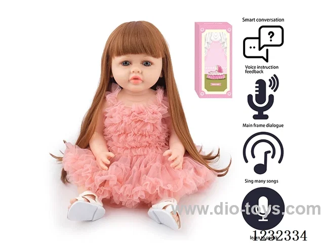 55CM Reborn High Simulation Baby Doll (Wig) Full Body Soft Rubber/Baby Bottle/Magnetic Pacifier/Diaper/Birth Card/Language Dialogue/Repeat