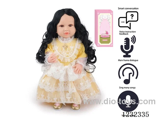 55CM Reborn High Simulation Baby Doll (Wig) Full Body Soft Rubber/Baby Bottle/Magnetic Pacifier/Diaper/Birth Card/Language Dialogue/Repeat