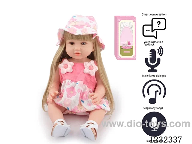 55CM Reborn High Simulation Baby Doll (Wig) Full Body Soft Rubber/Baby Bottle/Magnetic Pacifier/Diaper/Birth Card/Language Dialogue/Repeat