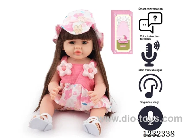 55CM Reborn High Simulation Baby Doll (Wig) Full Body Soft Rubber/Baby Bottle/Magnetic Pacifier/Diaper/Birth Card/Language Dialogue/Repeat