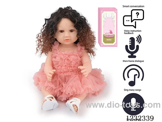 55CM Reborn High Simulation Baby Doll (Wig) Full Body Soft Rubber/Baby Bottle/Magnetic Pacifier/Diaper/Birth Card/Language Dialogue/Repeat