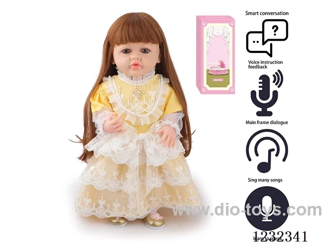55CM Reborn High Simulation Baby Doll (Wig) Full Body Soft Rubber/Baby Bottle/Magnetic Pacifier/Diaper/Birth Card/Language Dialogue/Repeat