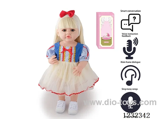 55CM Reborn High Simulation Baby Doll (Wig) Full Body Soft Rubber/Baby Bottle/Magnetic Pacifier/Diaper/Birth Card/Language Dialogue/Repeat