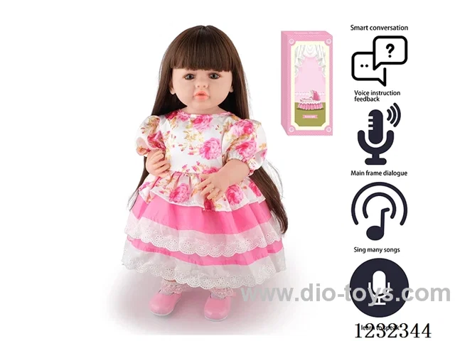 55CM Reborn High Simulation Baby Doll (Wig) Full Body Soft Rubber/Baby Bottle/Magnetic Pacifier/Diaper/Birth Card/Language Dialogue/Repeat