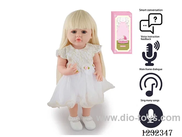 55CM Reborn High Simulation Baby Doll (Wig) Full Body Soft Rubber/Baby Bottle/Magnetic Pacifier/Diaper/Birth Card/Language Dialogue/Repeat
