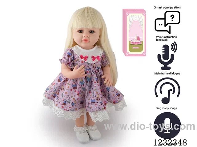 55CM Reborn High Simulation Baby Doll (Wig) Full Body Soft Rubber/Baby Bottle/Magnetic Pacifier/Diaper/Birth Card/Language Dialogue/Repeat