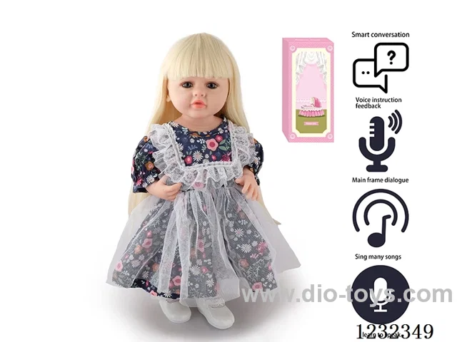 55CM Reborn High Simulation Baby Doll (Wig) Full Body Soft Rubber/Baby Bottle/Magnetic Pacifier/Diaper/Birth Card/Language Dialogue/Repeat