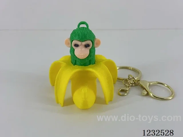 6CM Monkey and Banana Keychain with Gold Ring