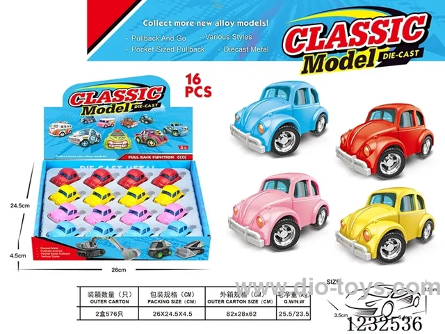 Alloy Pull Back Vintage Car 16PCS