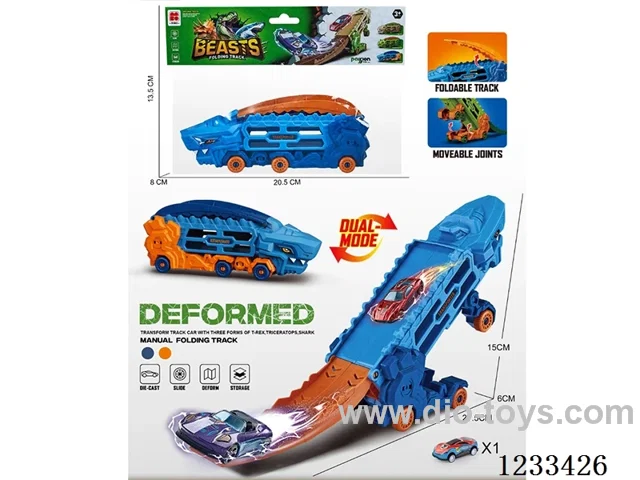 Transforming Shark Storage Track Car + 1 Metal Car Transforming Track Car