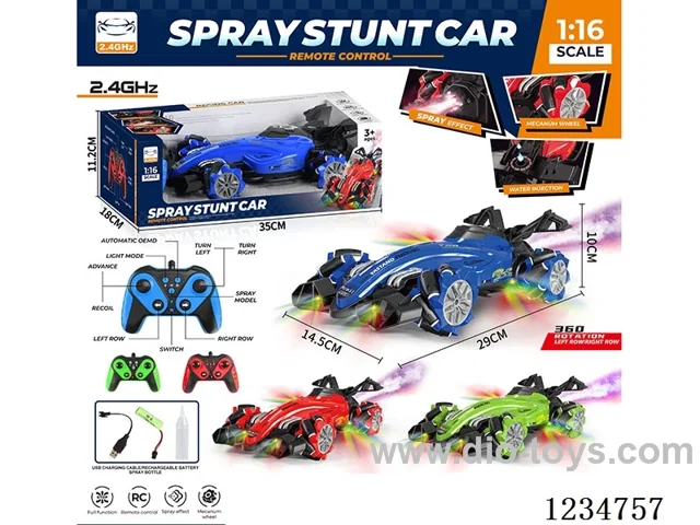 2.4G rc stunt car with light/spray included battery