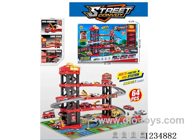 Urban four-story lift parking lot W L/M firefighting set with 3PCS alloy cars(included 3*AG13)