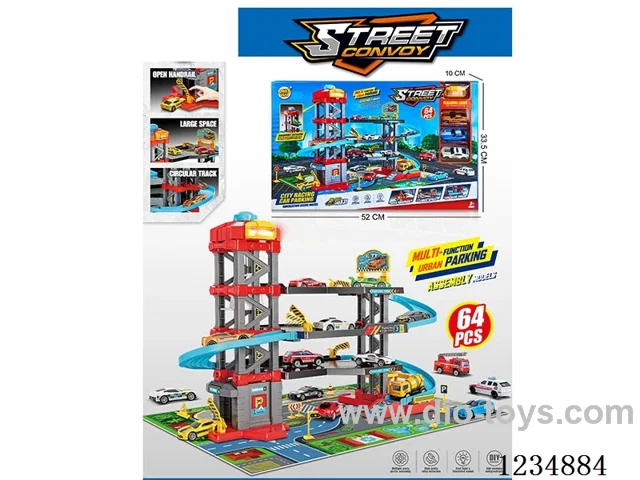 Four-level racing car parking garage with W L/M/3PCS alloy cars/maps/road signs(included 3*AG13)