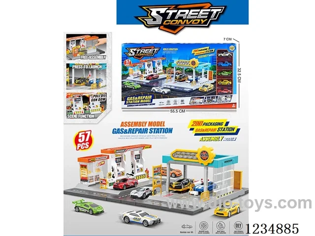 Urban gas station maintenance station combination with 5 alloy cars (parking lot)
