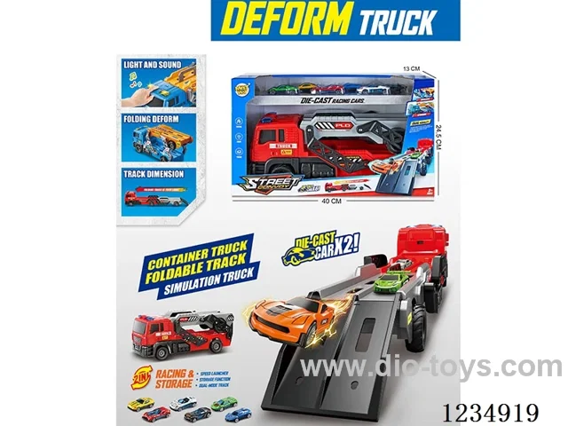 Light and Music Launching Folding Cargo Container Truck with 6 alloy cars (including 3*AG13)