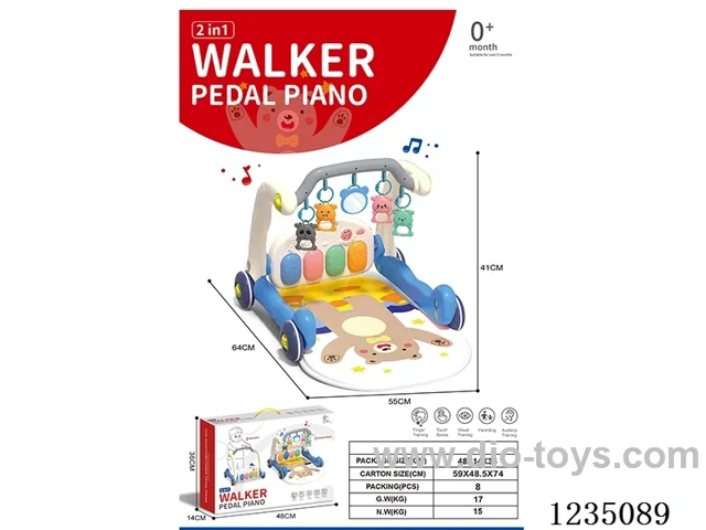 2-in-1 Pedal Piano Walker/Bear Projection Model (Blue)