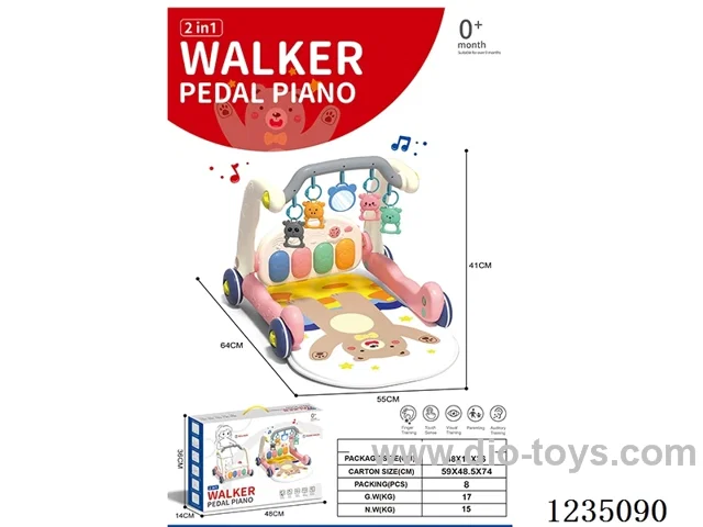 2-in-1 Pedal Piano Walker/Bear Projection Model (Pink)