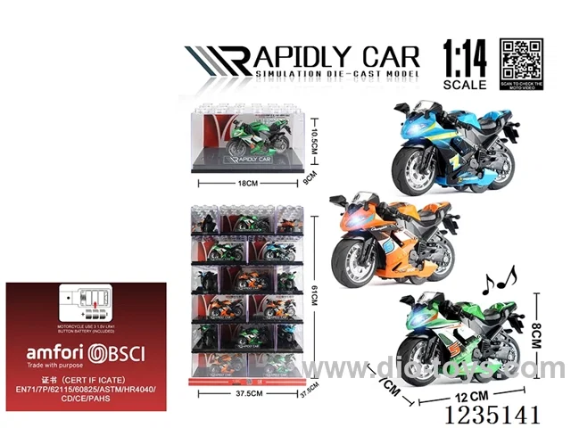 1:14 pull back alloy motorcyclesW L/M 3 colors mixed (without helmet)