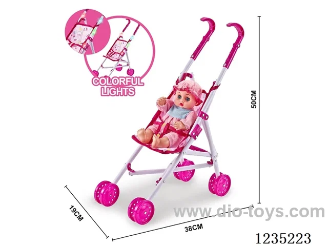 Colorful Light Plastic Pushcart with 12-inch Musical Doll