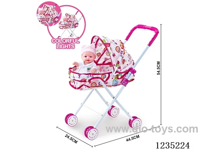 Colorful Light Iron Pushcart with 10-inch Musical Doll